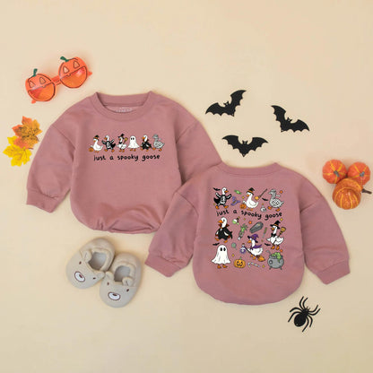 Just a Spooky Goose Baby Romper Funny Halloween Outfit Toddler Sweatshirt Fall Baby Clothes Cozy Halloween Gift