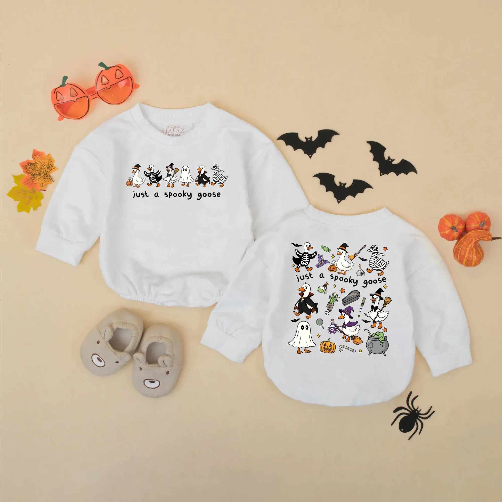 Just a Spooky Goose Baby Romper Funny Halloween Outfit Toddler Sweatshirt Fall Baby Clothes Cozy Halloween Gift