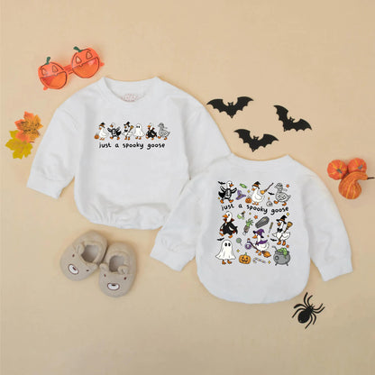 Just a Spooky Goose Baby Romper Funny Halloween Outfit Toddler Sweatshirt Fall Baby Clothes Cozy Halloween Gift