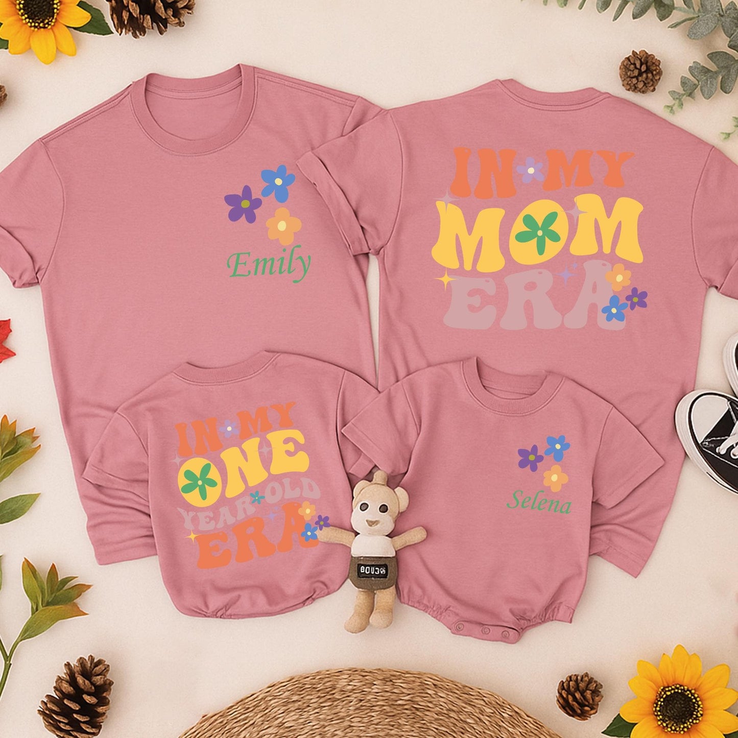 Personalized In My One Year Old Era Baby Girl Bubble Romper First Birthday Outfit Groovy Floral Vintage Party Shirt Gift