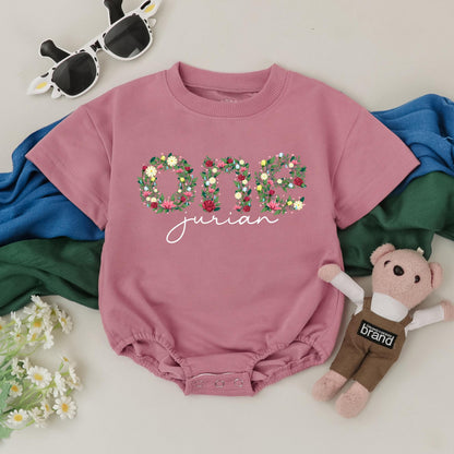 Jurian's Wildflower One Romper, Boho First Birthday Outfit, Personalized Floral Baby Girl Bodysuit, Cake Smash, Natural Birthday Gift 130-140