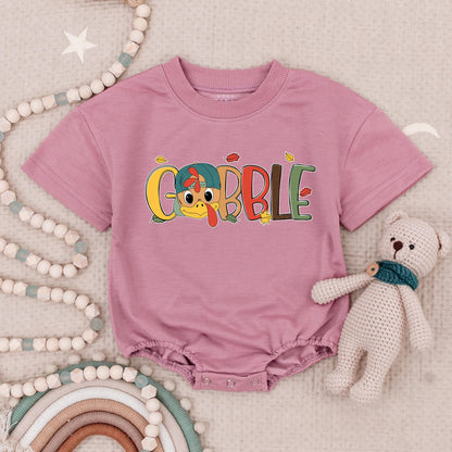 Matching Gobble Gobble Rompers for Thanksgiving Twins! Cute Turkey Day Baby Clothes with Blue Hat & Pink Bow, Fall Holiday Outfit (138 chars)