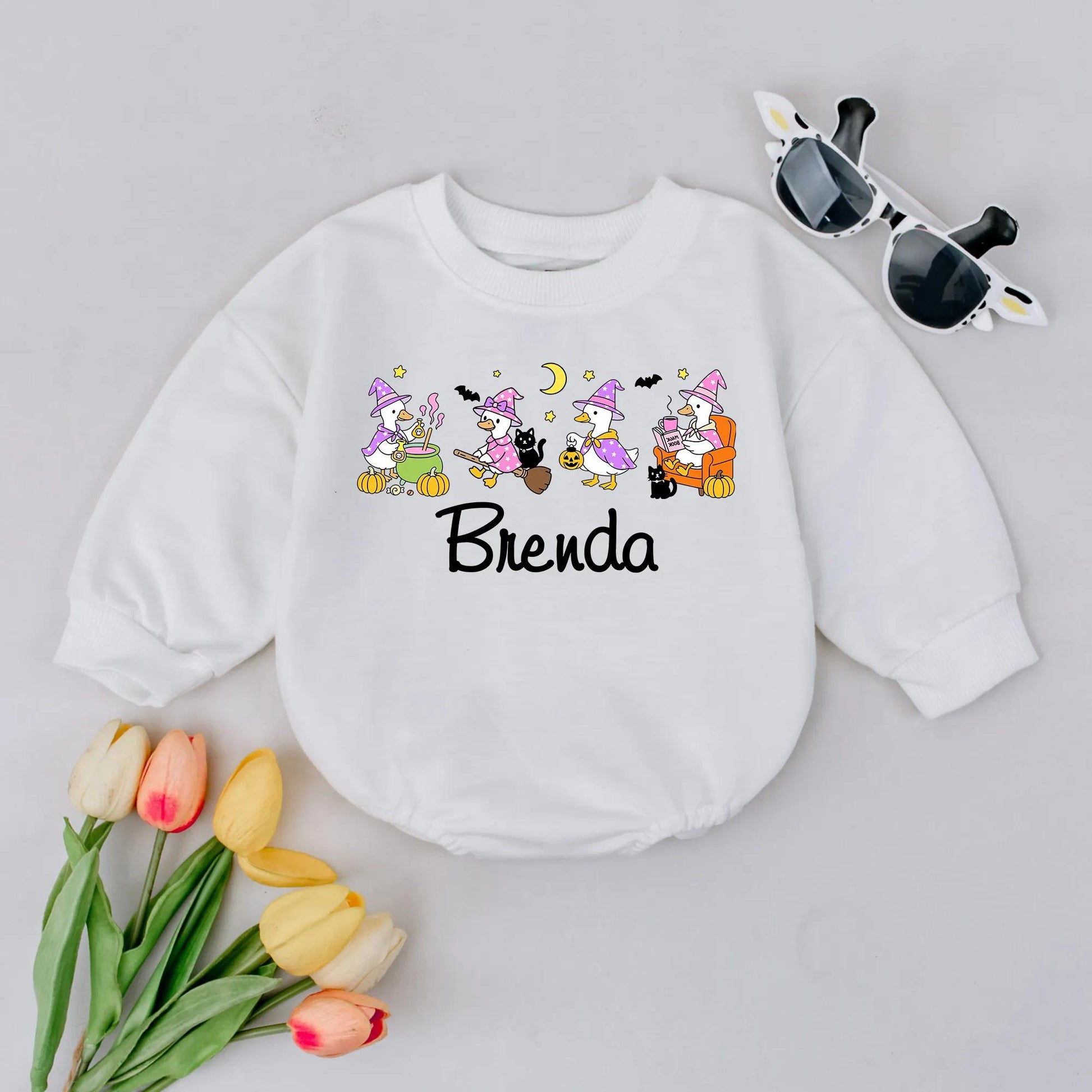 Custom Halloween Goose Romper Brenda Retro Witchy Baby Outfit Spooky Cute Fall Baby Gift