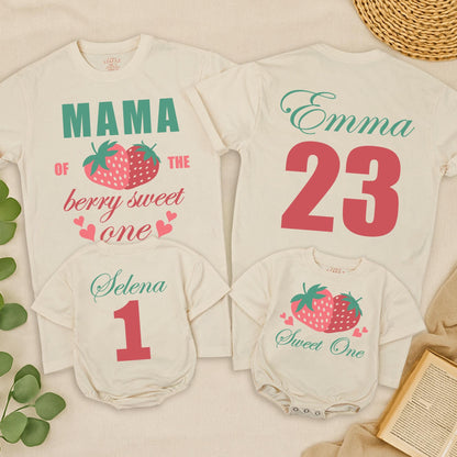 Berry Sweet One Family Birthday Shirts Mama of the Berry Sweet One Matching Outfits Teal Pink Strawberry 1st Birthday Celebration