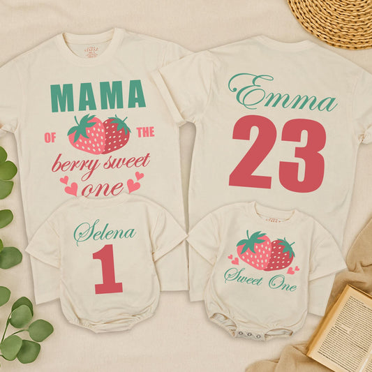 Berry Sweet One Family Birthday Shirts Mama of the Berry Sweet One Matching Outfits Teal Pink Strawberry 1st Birthday Celebration