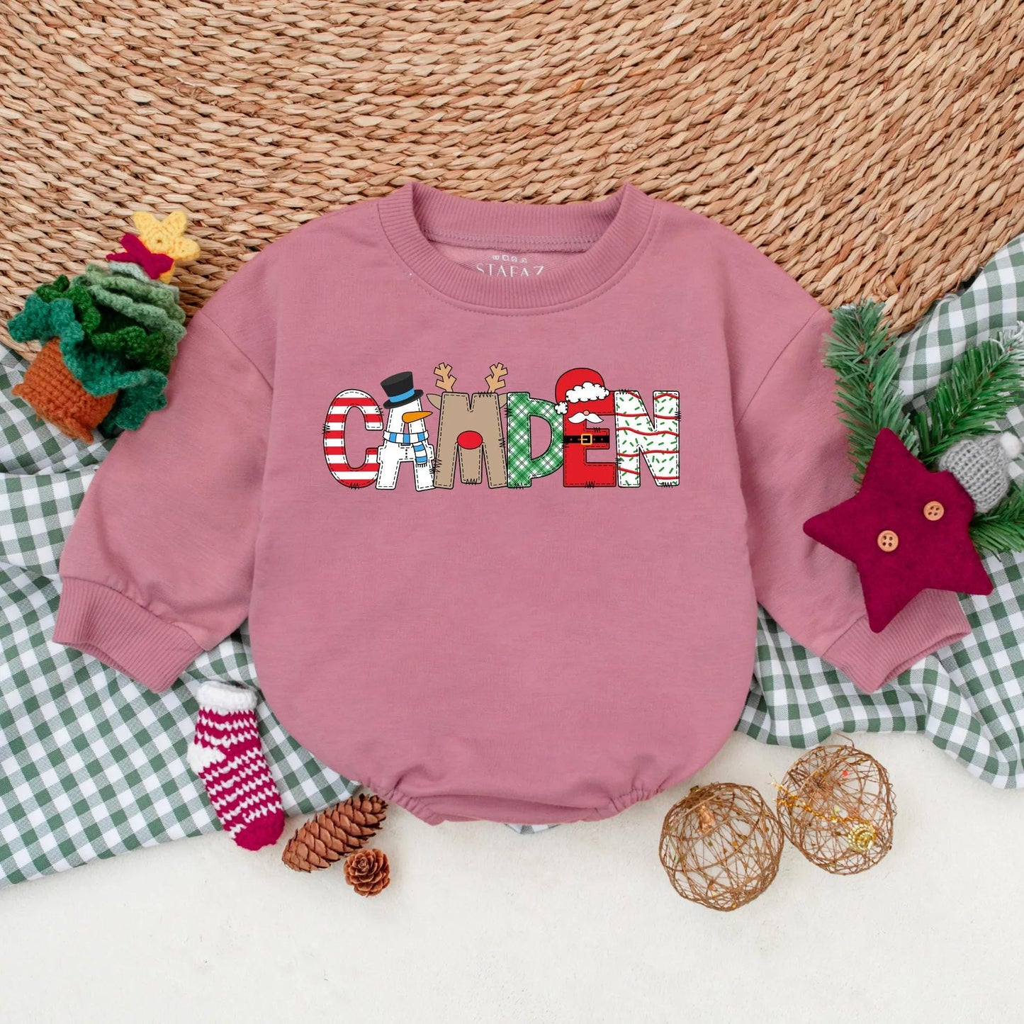 CAMDEN Christmas Baby Bubble Romper - Personalized First Christmas Bodysuit, Festive Winter Baby Clothes, Holiday Gift