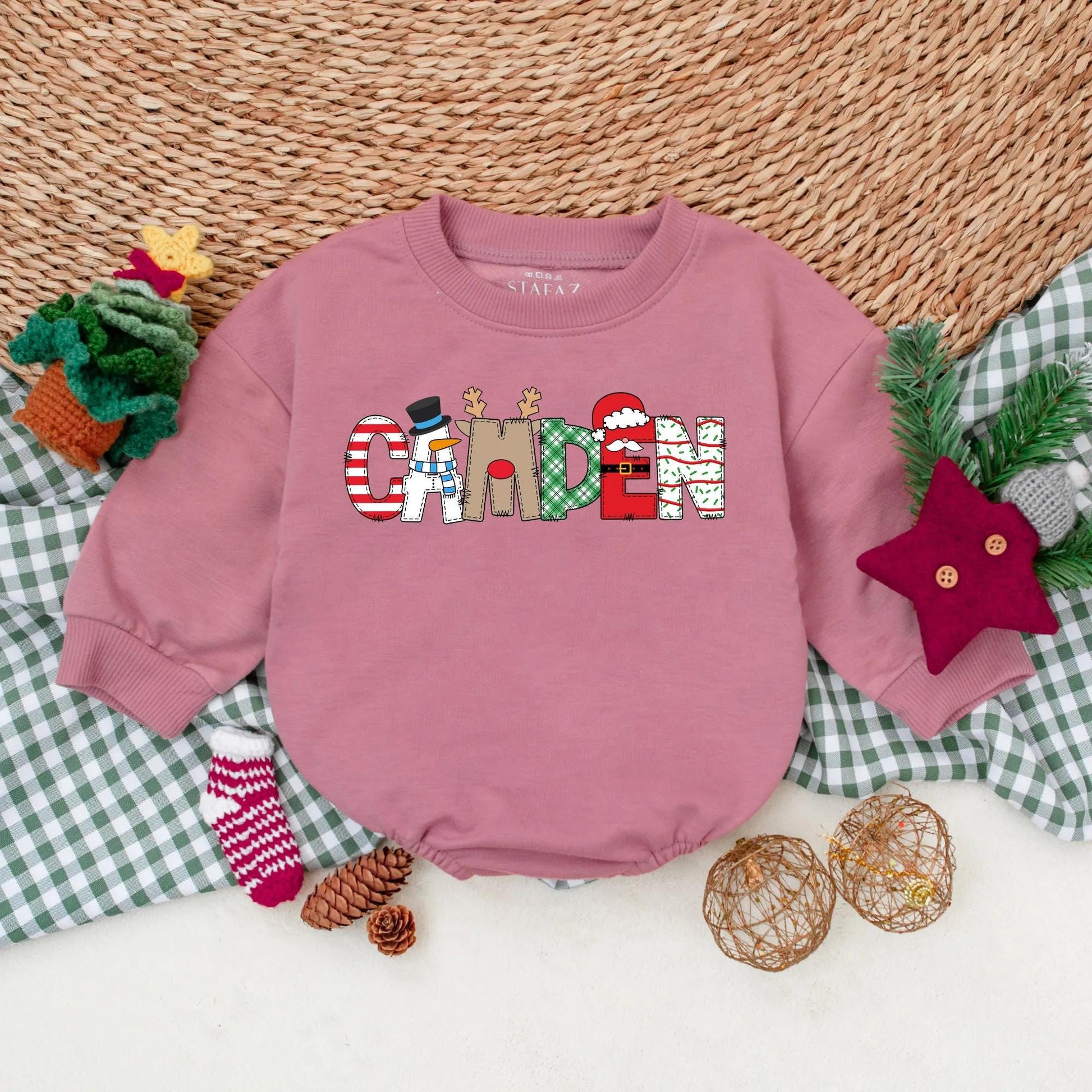CAMDEN Christmas Baby Bubble Romper - Personalized First Christmas Bodysuit, Festive Winter Baby Clothes, Holiday Gift