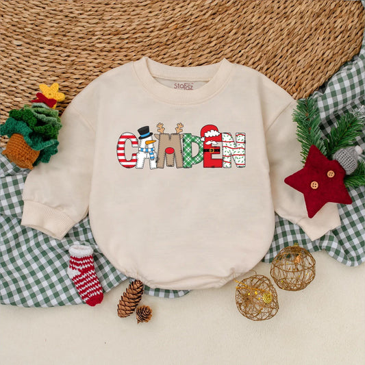 CAMDEN Christmas Baby Bubble Romper - Personalized First Christmas Bodysuit, Festive Winter Baby Clothes, Holiday Gift