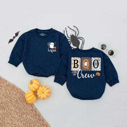 Personalized Boo Crew Halloween Romper, Matching Cousin T-Shirts, Custom Name 2025 Kid Halloween Shirts, Whimsical Ghosts, Pumpkins, Bats Outfit for Children