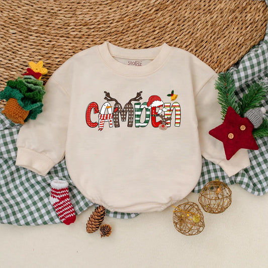 Custom Camden Christmas Romper Outfit Baby Boy My First Christmas Bodysuit Holiday Toddler Sweatshirt Winter Gift Personalized Name Festive Xmas Clothes