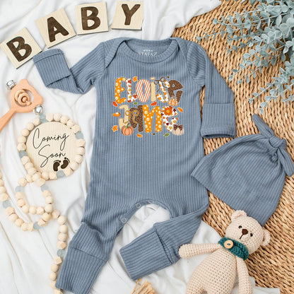Custom Patchwork Name Baby Bodysuit Warm Fall Autumn Newborn Clothes My First Thanksgiving Pumpkin Season Baby Shower Gift Coming Home Outfit