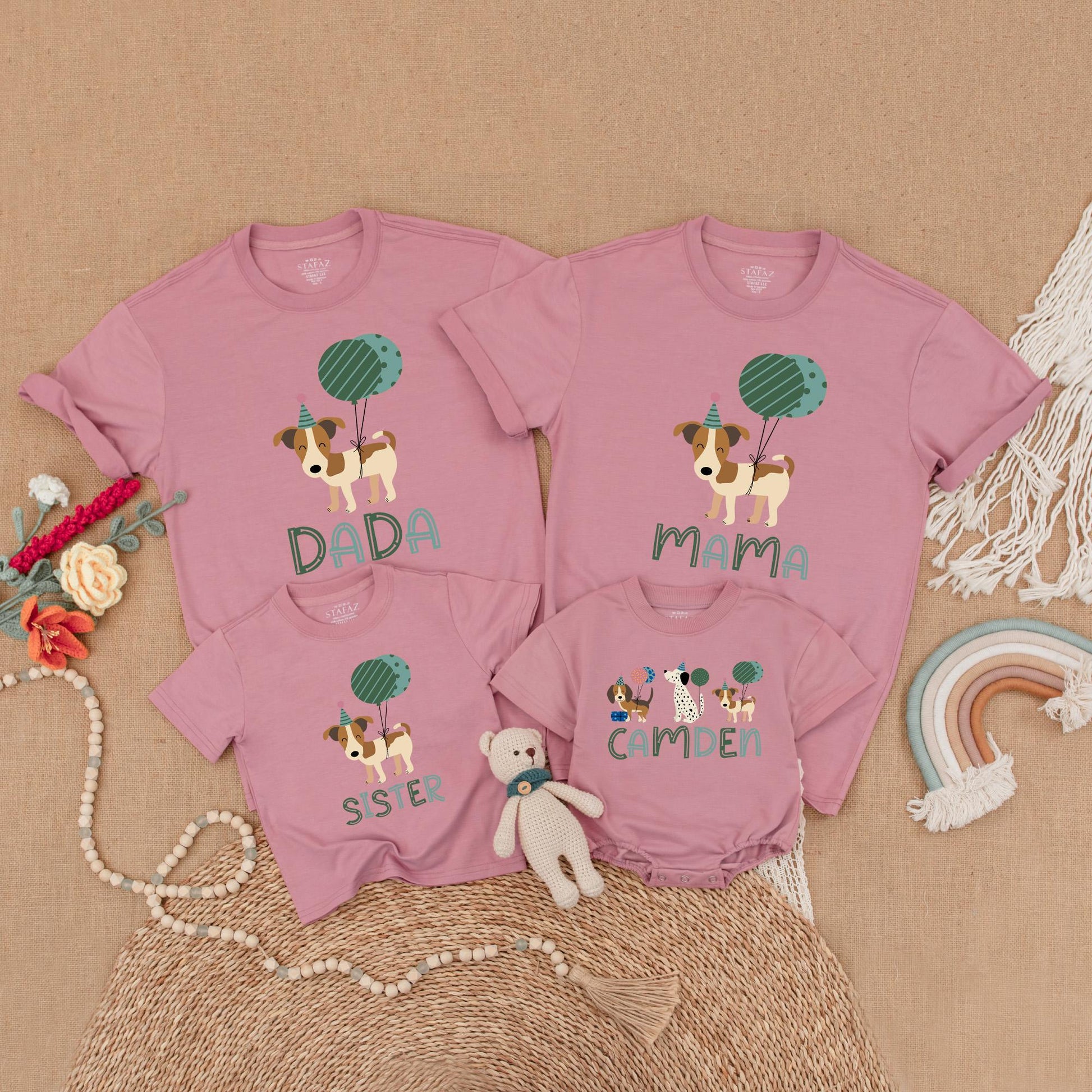 Let's Pawty Birthday Matching Shirts! Cute Puppy Dog Outfit for Family Celebration, Green Balloons, Fun Party Hats, Birthday Gift for Dog Lovers, Cotton Soft