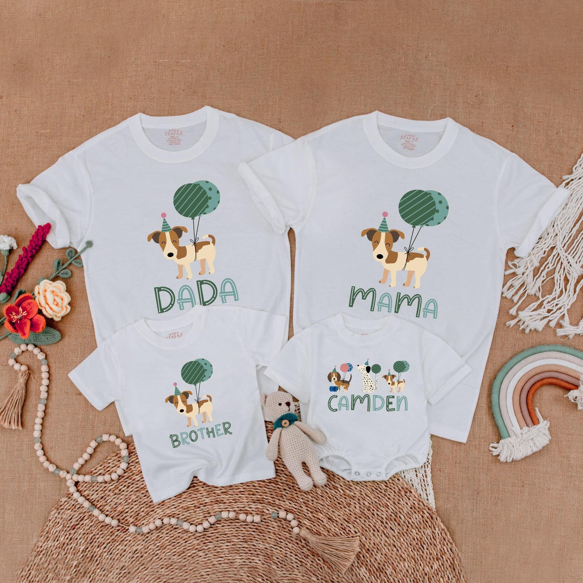 Let's Pawty Birthday Matching Shirts! Cute Puppy Dog Outfit for Family Celebration, Green Balloons, Fun Party Hats, Birthday Gift for Dog Lovers, Cotton Soft