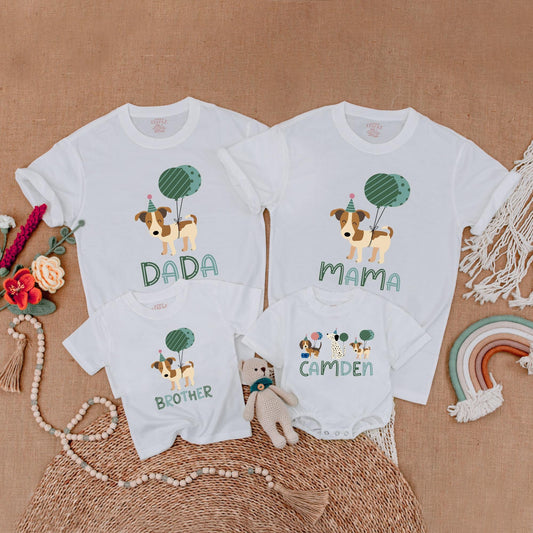 Let's Pawty Birthday Matching Shirts! Cute Puppy Dog Outfit for Family Celebration, Green Balloons, Fun Party Hats, Birthday Gift for Dog Lovers, Cotton Soft