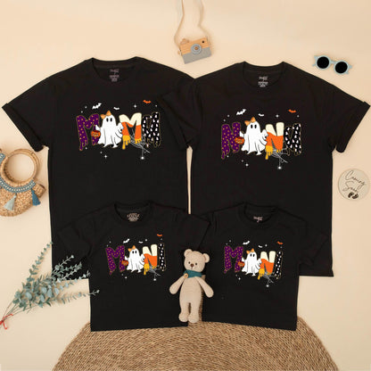 Spooky Mama and Mini Matching Halloween Shirts, Gooey Polka Dot Letters & Ghost, Mommy and Me Outfits, Cute Festive Family Spooky Season Outfit Gift (139 chars)