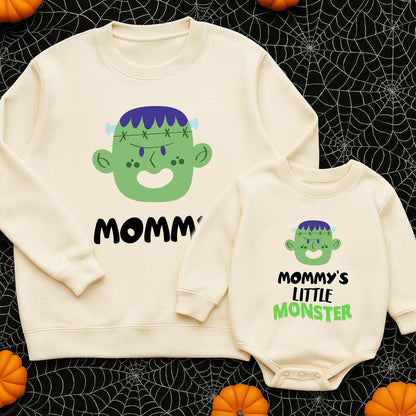 Mommy's Little Monster Halloween Baby Romper Cute Green Blue Frankenstein Monster Head Star Stitch Graphics Infant Boy Outfit First Halloween Gift