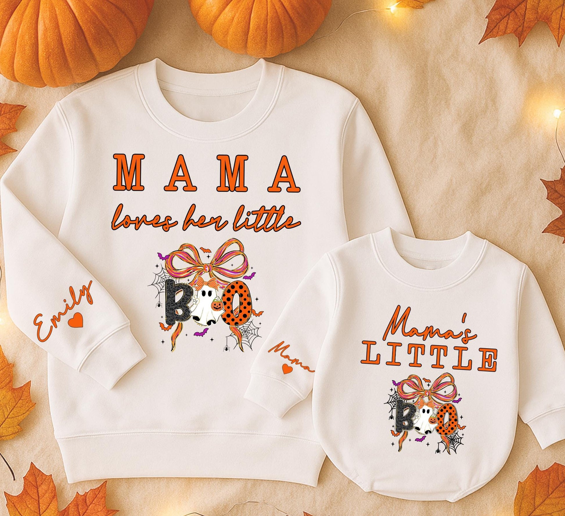 Mama loves her little Boo & Mama's Little Boo Matching Halloween Sweatshirts for Family Fun and Festive Fall Outfits