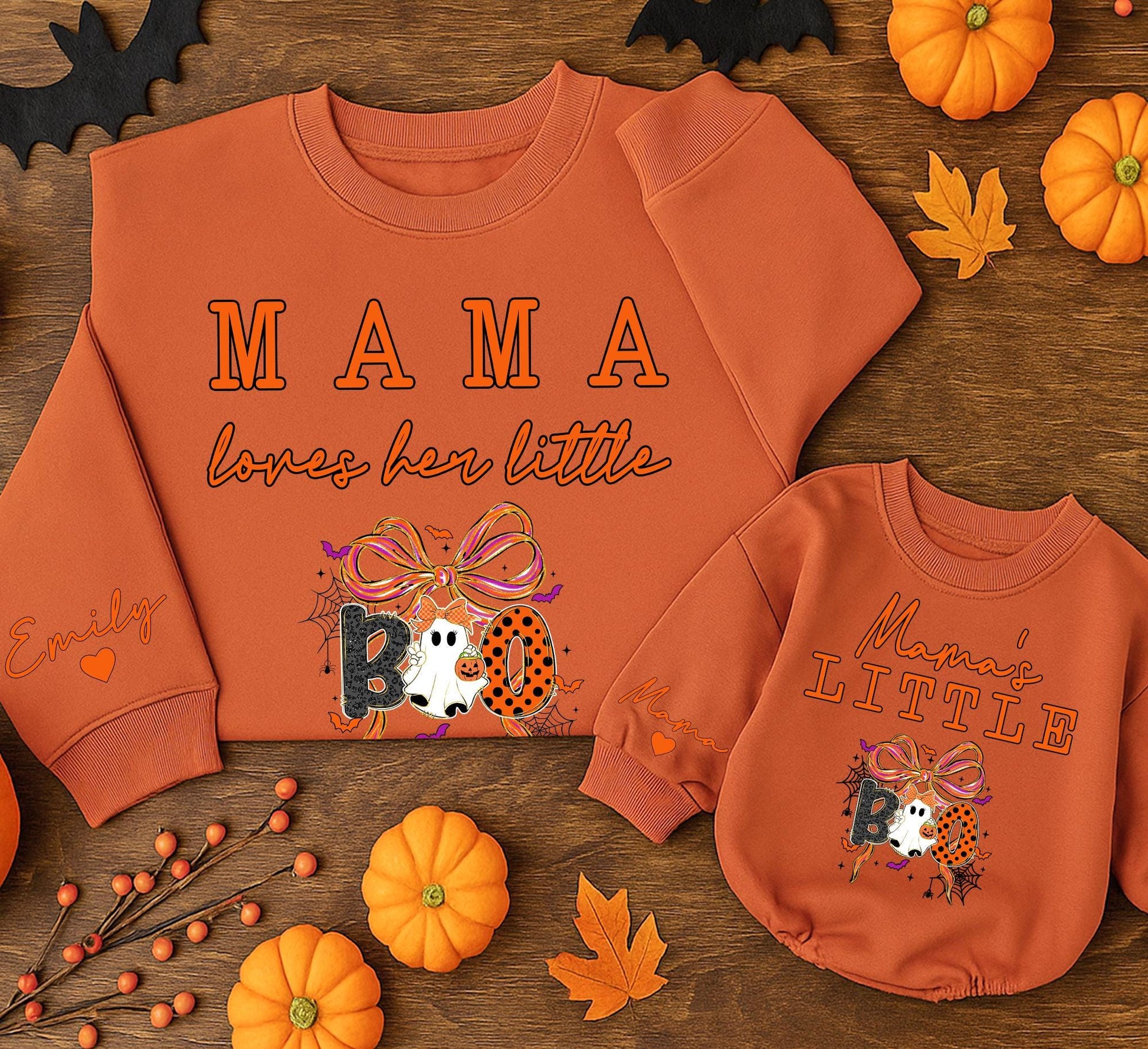 Mama loves her little Boo & Mama's Little Boo Matching Halloween Sweatshirts for Family Fun and Festive Fall Outfits