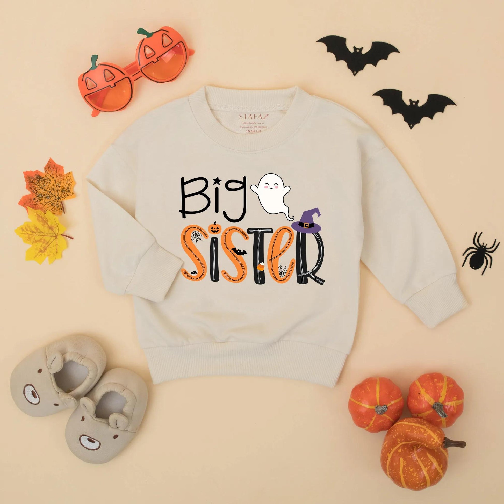 Halloween Big Brother Little Sister Matching Sweatshirts Romper Set Spooky Spider Pumpkin Bat Wizard Hat Sibling Outfit Cute Ghost Gift