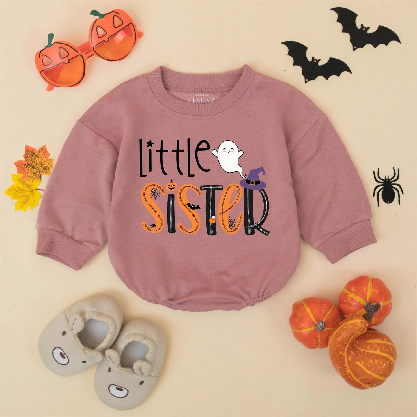 Halloween Big Brother Little Sister Matching Sweatshirts Romper Set Spooky Spider Pumpkin Bat Wizard Hat Sibling Outfit Cute Ghost Gift