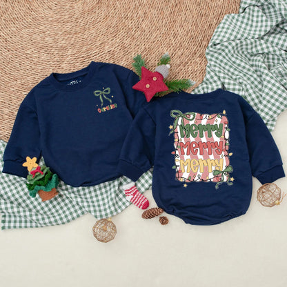 Custom Merry Christmas Baby Romper Green Bow Vintage Lights Red White Stripes Infant Holiday Outfit Baby's First Christmas Gift