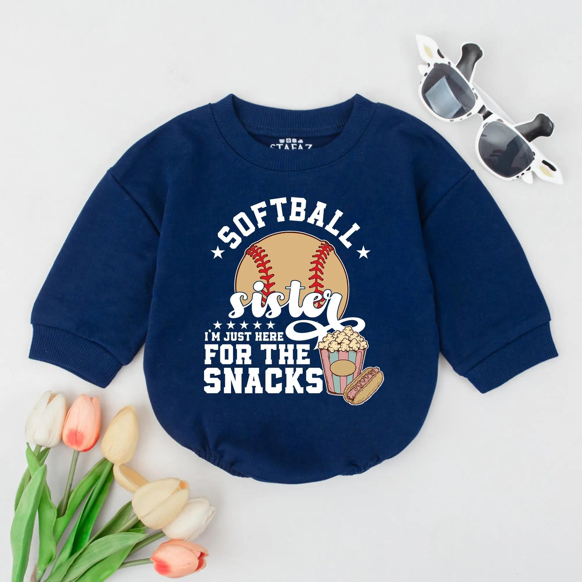 Softball Sister Romper Funny Baby Outfit for Snacks Game Day Bodysuit Cute Sports Fan Baby Clothes Perfect Baby Shower Gift