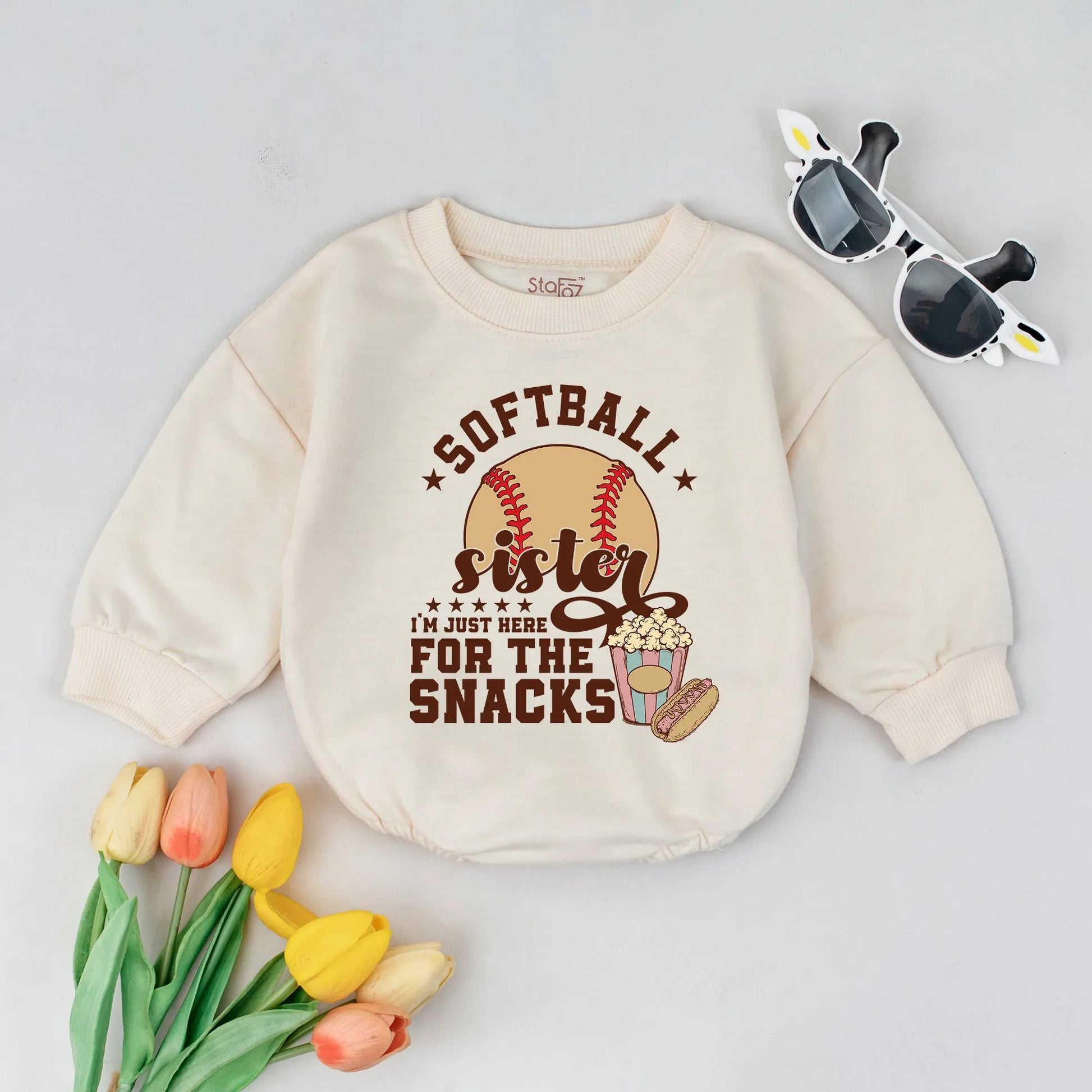 Softball Sister Romper Funny Baby Outfit for Snacks Game Day Bodysuit Cute Sports Fan Baby Clothes Perfect Baby Shower Gift