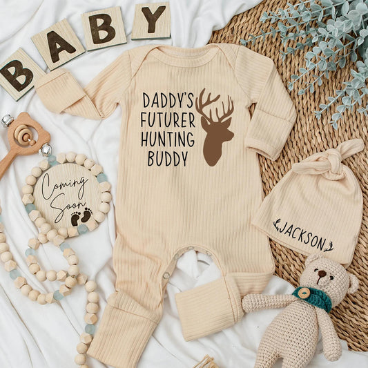 Daddy's Future Hunting Buddy Baby Bodysuit, Brown Deer Head Design, Hunt Season Newborn Outfit, Baby Boy Gift, Baby Shower Clothes