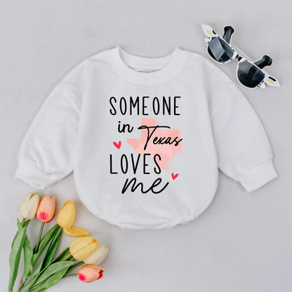 Someone in Texas Loves Me Romper - Cute State Silhouette Baby Outfit, Newborn Gift, Funny Infant Clothes, Baby Shower Present for Texas Babies (139 chars)