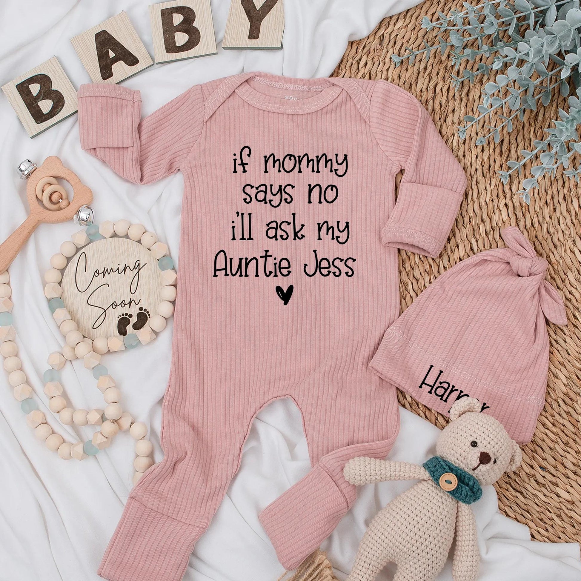 If Mommy Says No, Auntie Jess Baby Bodysuit, Funny Newborn Outfit, Baby Girl Gift, Auntie Baby Announcement, Comfy Cotton