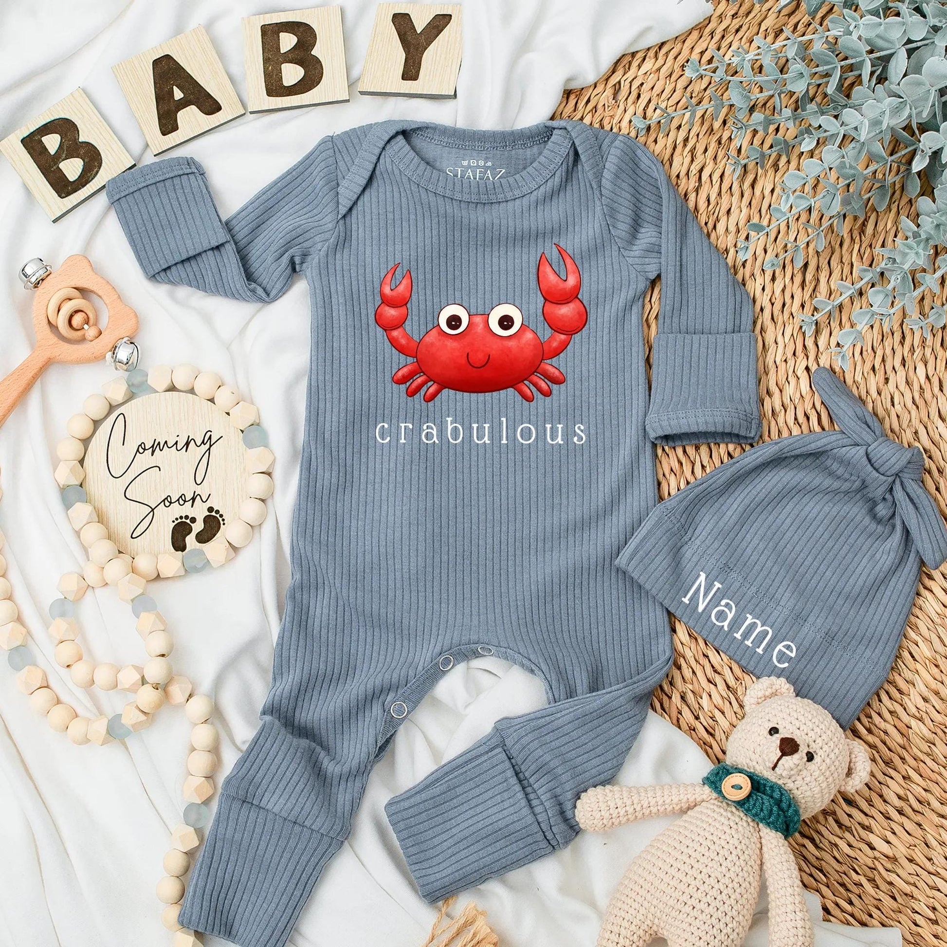 Crabulous Baby Bodysuit Funny Newborn Gift Beach Baby Shower Gift Ocean Outfit Infant Clothes, Red Crab Design