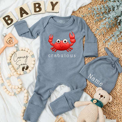 Crabulous Baby Bodysuit Funny Newborn Gift Beach Baby Shower Gift Ocean Outfit Infant Clothes, Red Crab Design
