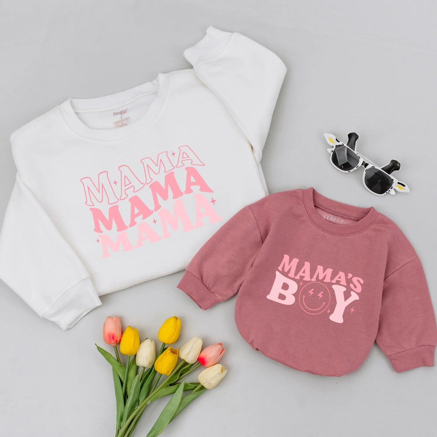 Matching Mama and Mama's Boy Pink Retro Shirts, Mommy & Me Family Outfits, Birthday Gift for Son, Cotton Tee