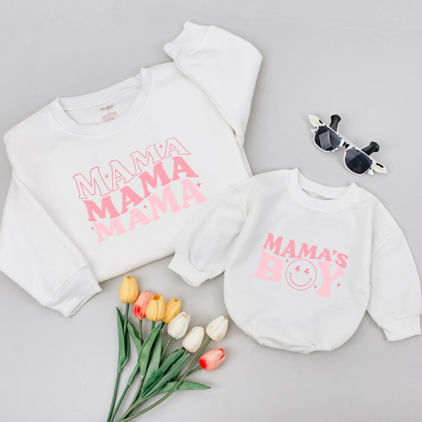 Matching Mama and Mama's Boy Pink Retro Shirts, Mommy & Me Family Outfits, Birthday Gift for Son, Cotton Tee