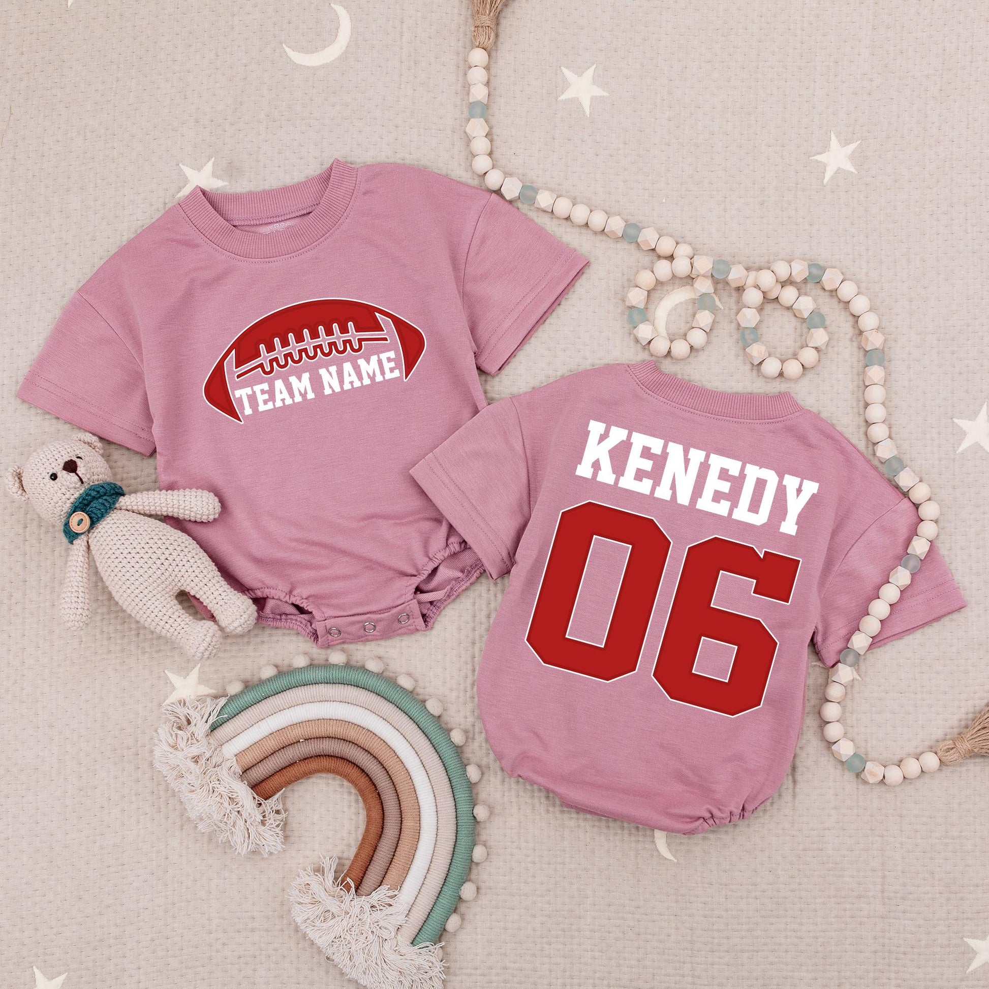 Custom Team Name Football Shirts Toddler Baby Gameday Outfit Red White Bold Sporty Kids Clothes