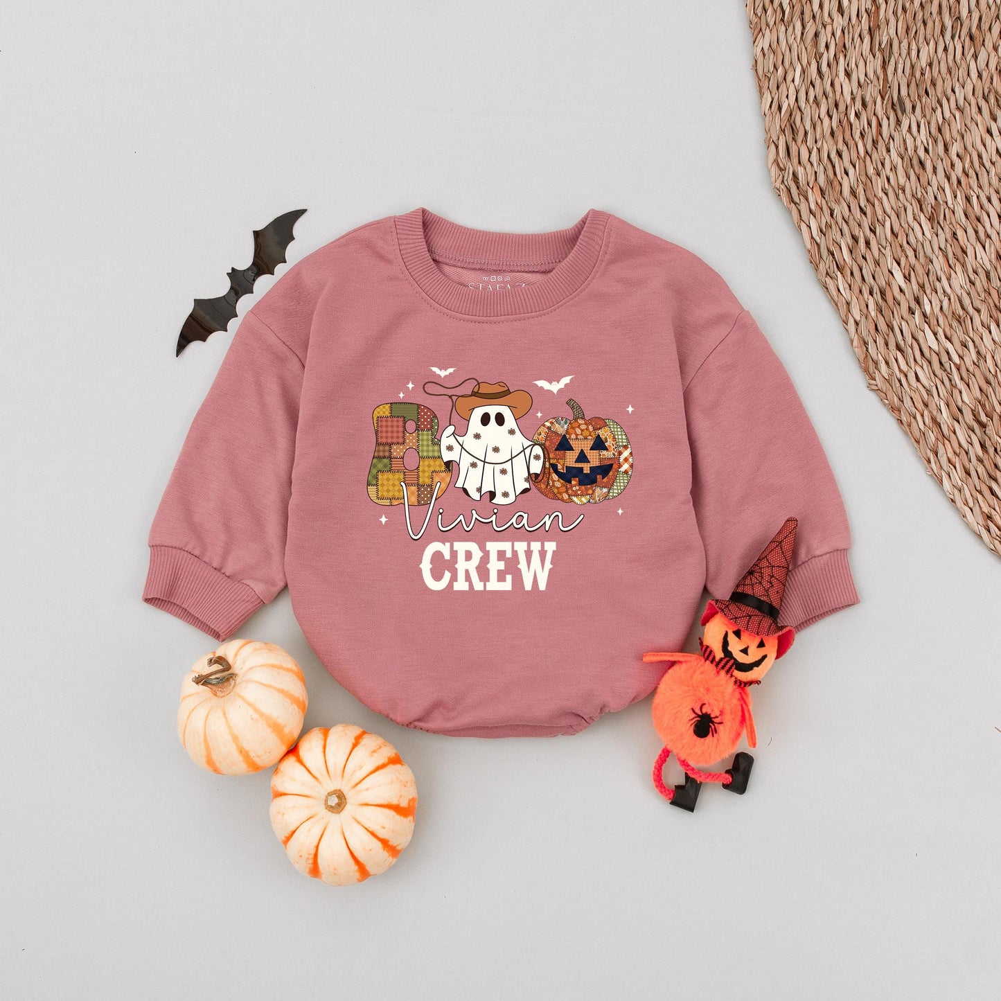 Vivian's Boo Crew Cowboy Ghost Halloween Baby Romper Pumpkin Patchwork Fall Family Matching Toddler Outfit