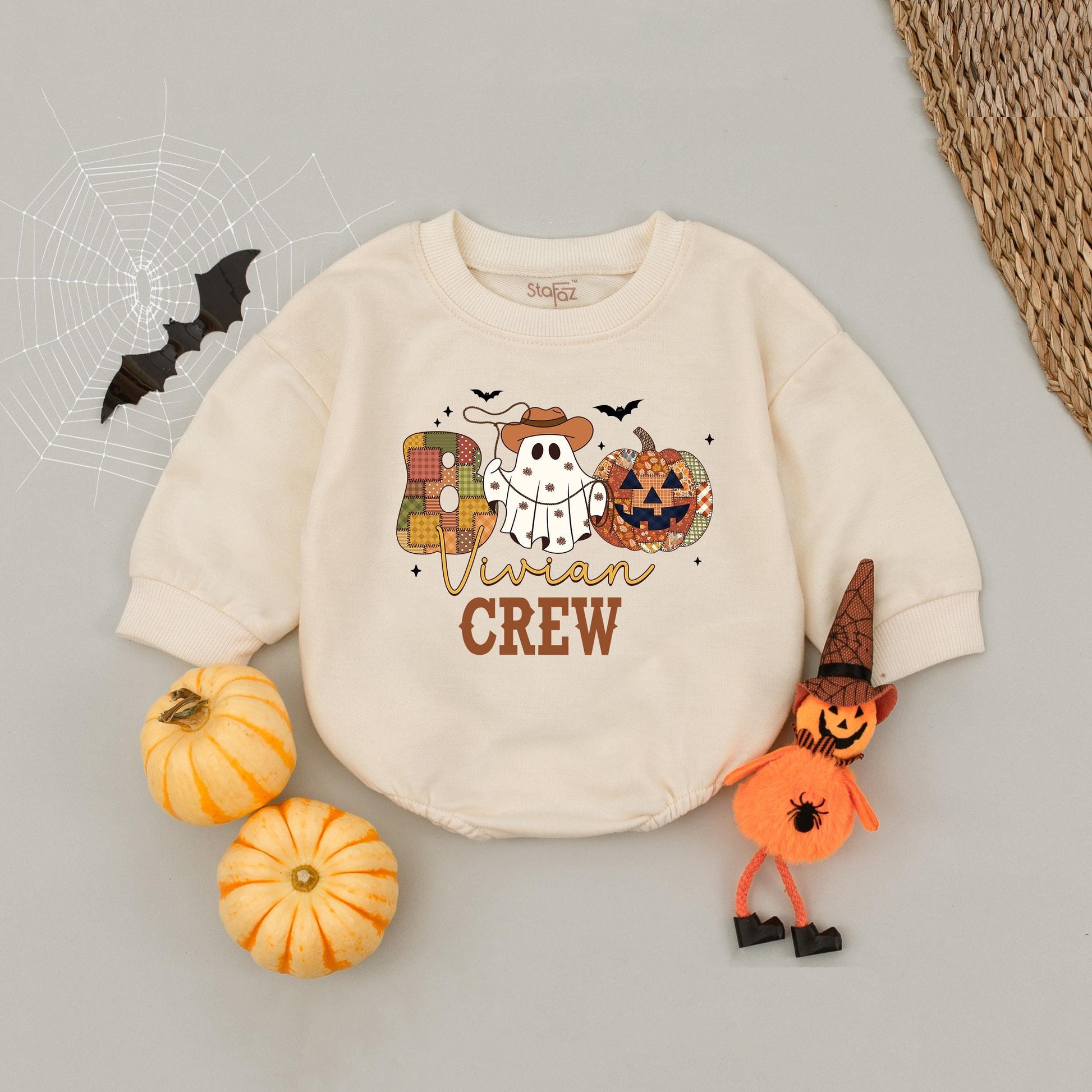 Vivian's Boo Crew Cowboy Ghost Halloween Baby Romper Pumpkin Patchwork Fall Family Matching Toddler Outfit