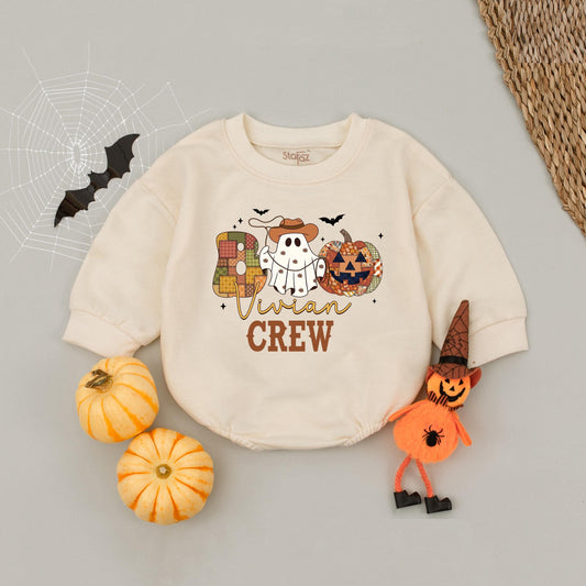 Vivian's Boo Crew Cowboy Ghost Halloween Baby Romper Pumpkin Patchwork Fall Family Matching Toddler Outfit