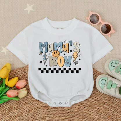 Mama's Boy Baby Bubble Romper - Colorful Graphic Baby Boy Outfit - Checkered Design Baby Shower Gift - Newborn Clothes