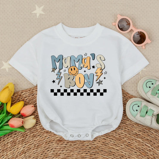 Mama's Boy Baby Bubble Romper - Colorful Graphic Baby Boy Outfit - Checkered Design Baby Shower Gift - Newborn Clothes