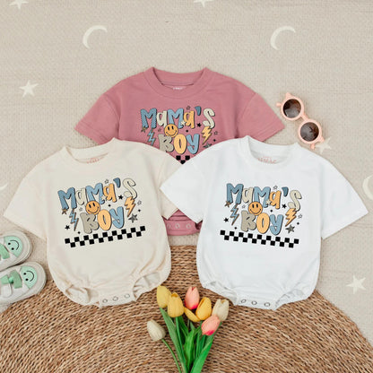 Mama's Boy Baby Bubble Romper - Colorful Graphic Baby Boy Outfit - Checkered Design Baby Shower Gift - Newborn Clothes