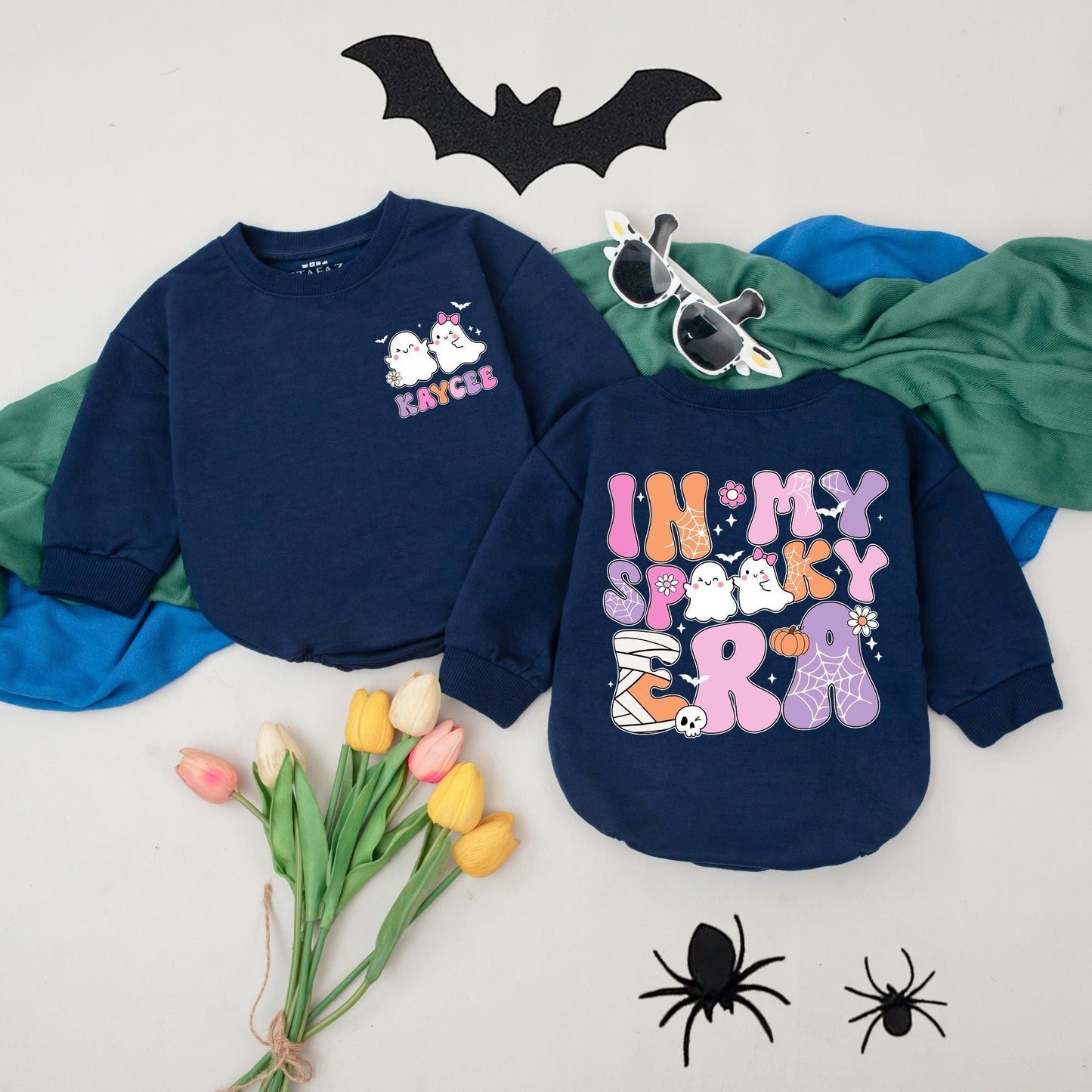 Personalized In My Spooky Era Baby Romper, Retro Halloween Bodysuit, Custom Name First Halloween Outfit, Spooky Season Gift, Pink Purple Orange