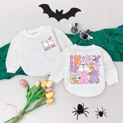 Personalized In My Spooky Era Baby Romper, Retro Halloween Bodysuit, Custom Name First Halloween Outfit, Spooky Season Gift, Pink Purple Orange