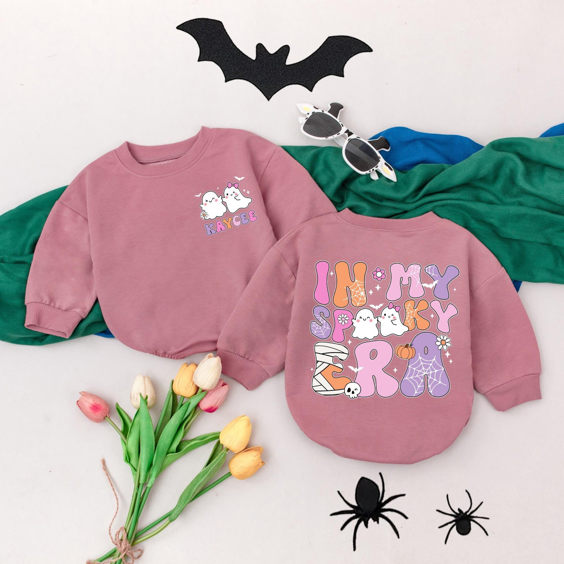 Personalized In My Spooky Era Baby Romper, Retro Halloween Bodysuit, Custom Name First Halloween Outfit, Spooky Season Gift, Pink Purple Orange