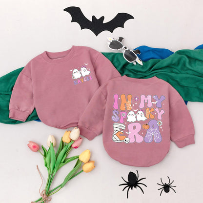 Personalized In My Spooky Era Baby Romper, Retro Halloween Bodysuit, Custom Name First Halloween Outfit, Spooky Season Gift, Pink Purple Orange
