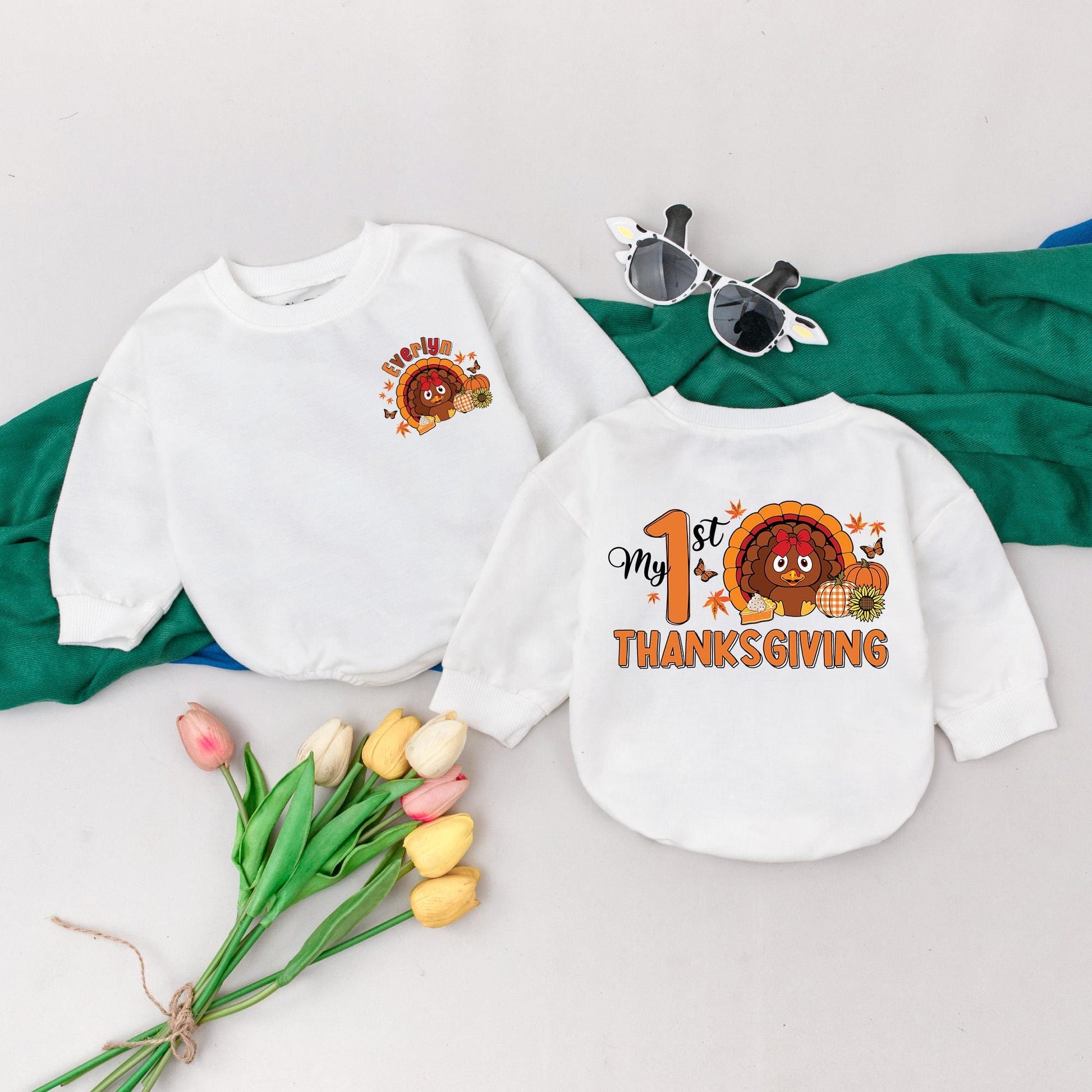 My 1st Thanksgiving Romper: Adorable Turkey & Pumpkin Outfit, Fall Baby Bodysuit, Cute Autumn Colors, Cozy Baby Shower Gift, Newborn Keepsake 139 chars