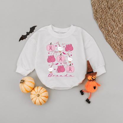 Cute Brenda Pink Pumpkin Baby Bodysuit Whimsical Fall Outfit Personalized Thanksgiving Baby Shower Gift Newborn Girl Romper