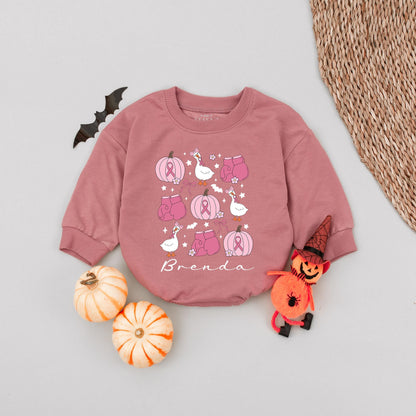 Cute Brenda Pink Pumpkin Baby Bodysuit Whimsical Fall Outfit Personalized Thanksgiving Baby Shower Gift Newborn Girl Romper