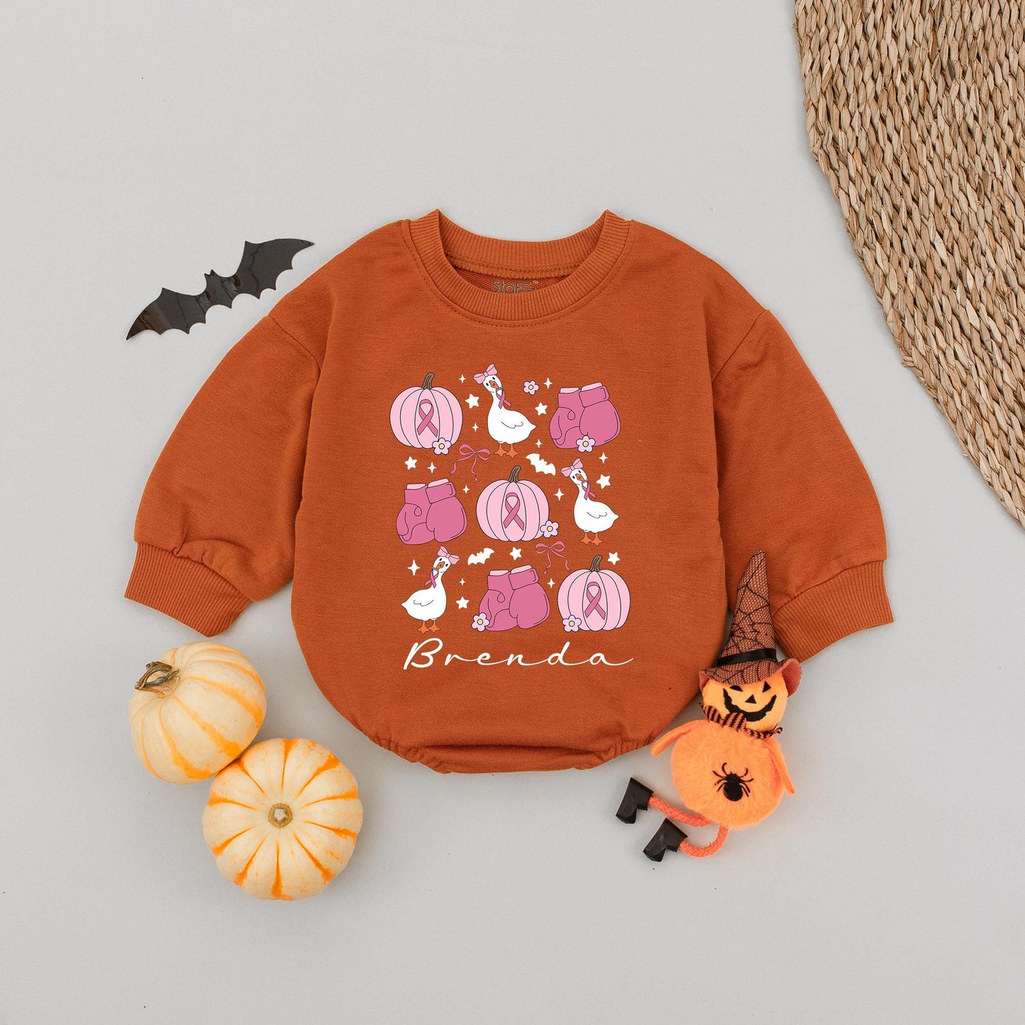Cute Brenda Pink Pumpkin Baby Bodysuit Whimsical Fall Outfit Personalized Thanksgiving Baby Shower Gift Newborn Girl Romper