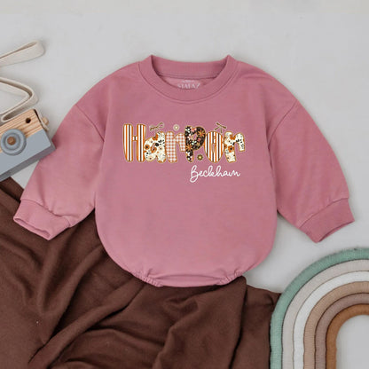 Harper Beckham Retro Fall Girl Romper Custom Pumpkin Floral Baby Outfit First Thanksgiving Toddler Gift Autumn Apparel